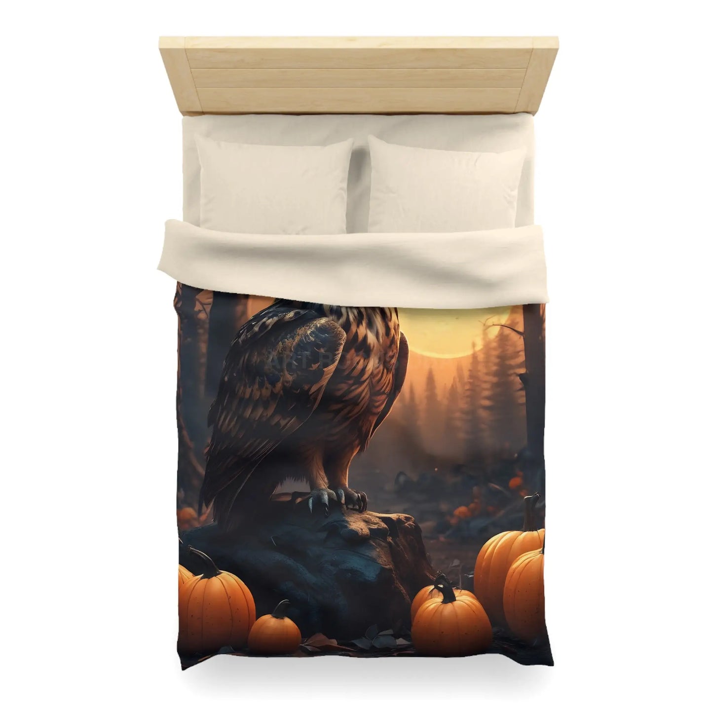 Owl & Pumpkin Microfiber Duvet Cover - Cozy Fall Decor Halloween Bedding Autumn Home Nature Lovers Gift Seasonal Decor