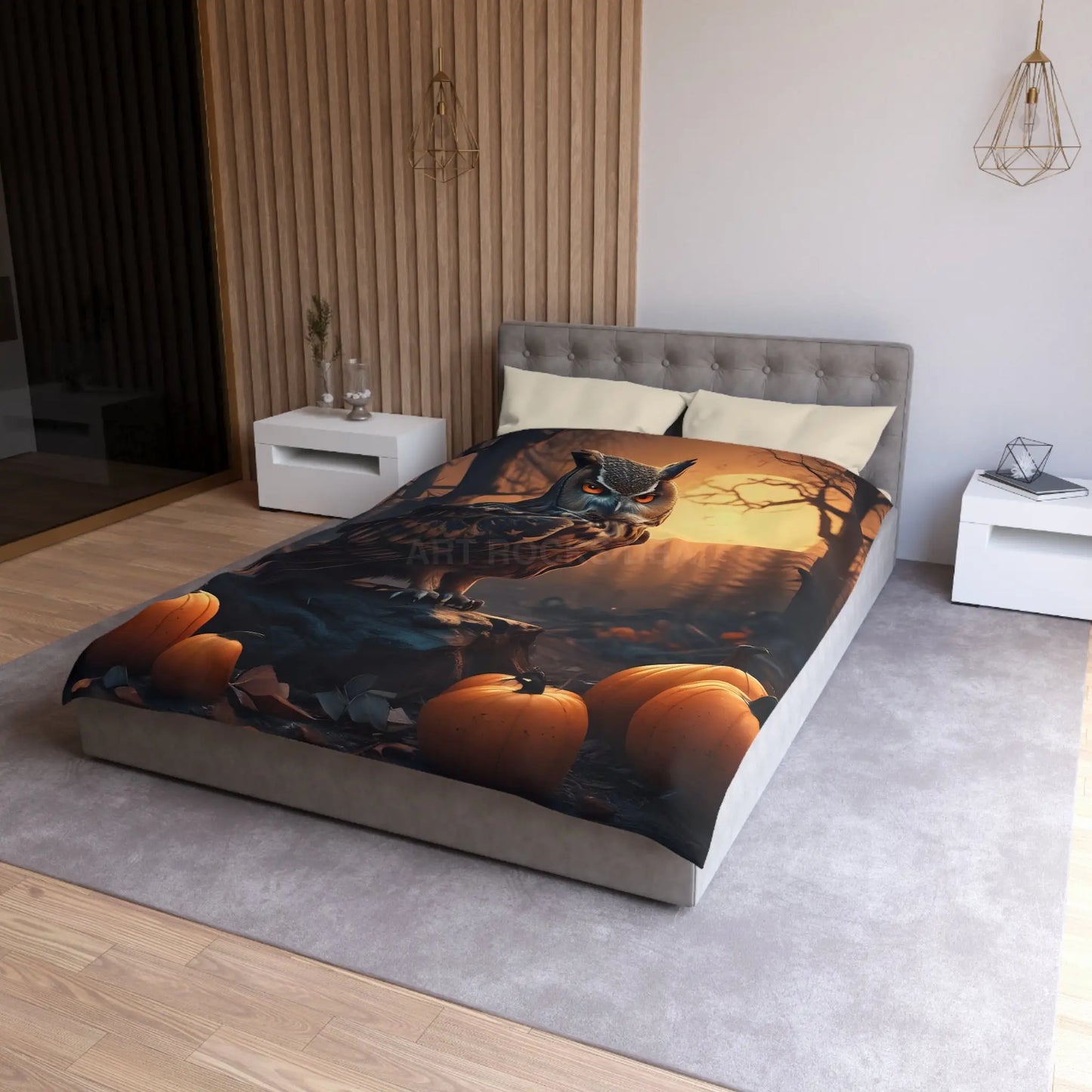 Owl & Pumpkin Microfiber Duvet Cover - Cozy Fall Decor Halloween Bedding Autumn Home Nature Lovers Gift Seasonal Decor