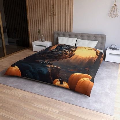 Owl & Pumpkin Microfiber Duvet Cover - Cozy Fall Decor Halloween Bedding Autumn Home Nature Lovers Gift Seasonal Decor