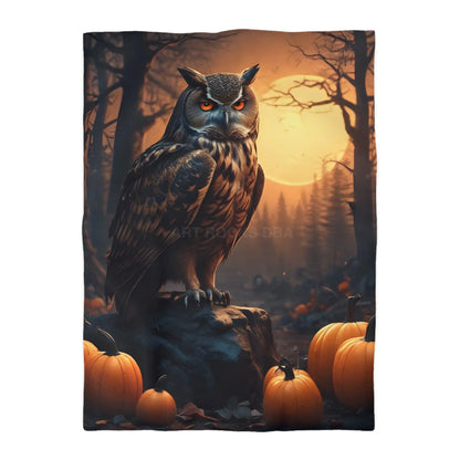 Owl & Pumpkin Microfiber Duvet Cover - Cozy Fall Decor Halloween Bedding Autumn Home Nature Lovers Gift Seasonal Decor