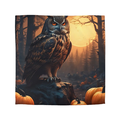 Owl & Pumpkin Microfiber Duvet Cover - Cozy Fall Decor Halloween Bedding Autumn Home Nature Lovers Gift Seasonal Decor
