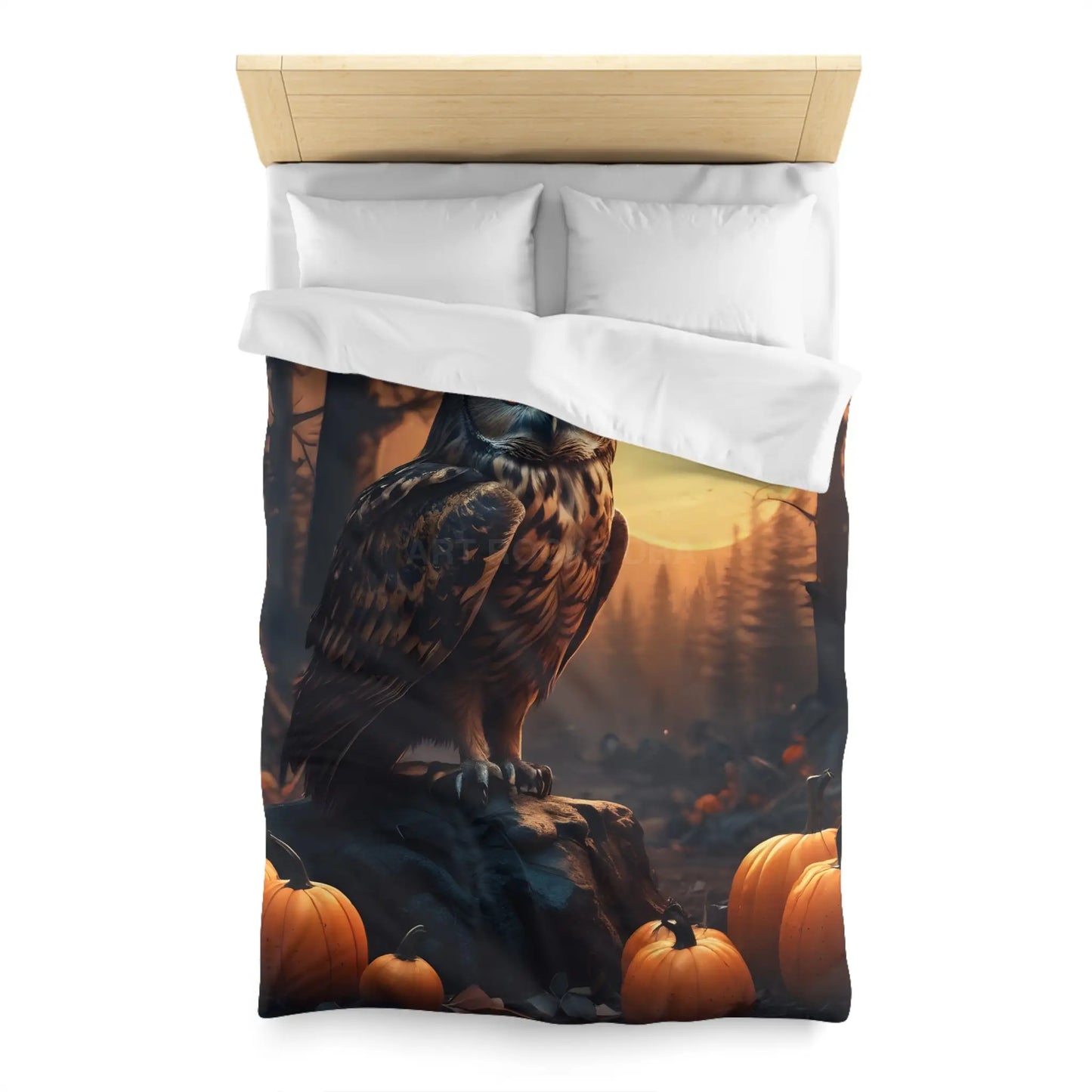 Owl & Pumpkin Microfiber Duvet Cover - Cozy Fall Decor Halloween Bedding Autumn Home Nature Lovers Gift Seasonal Decor