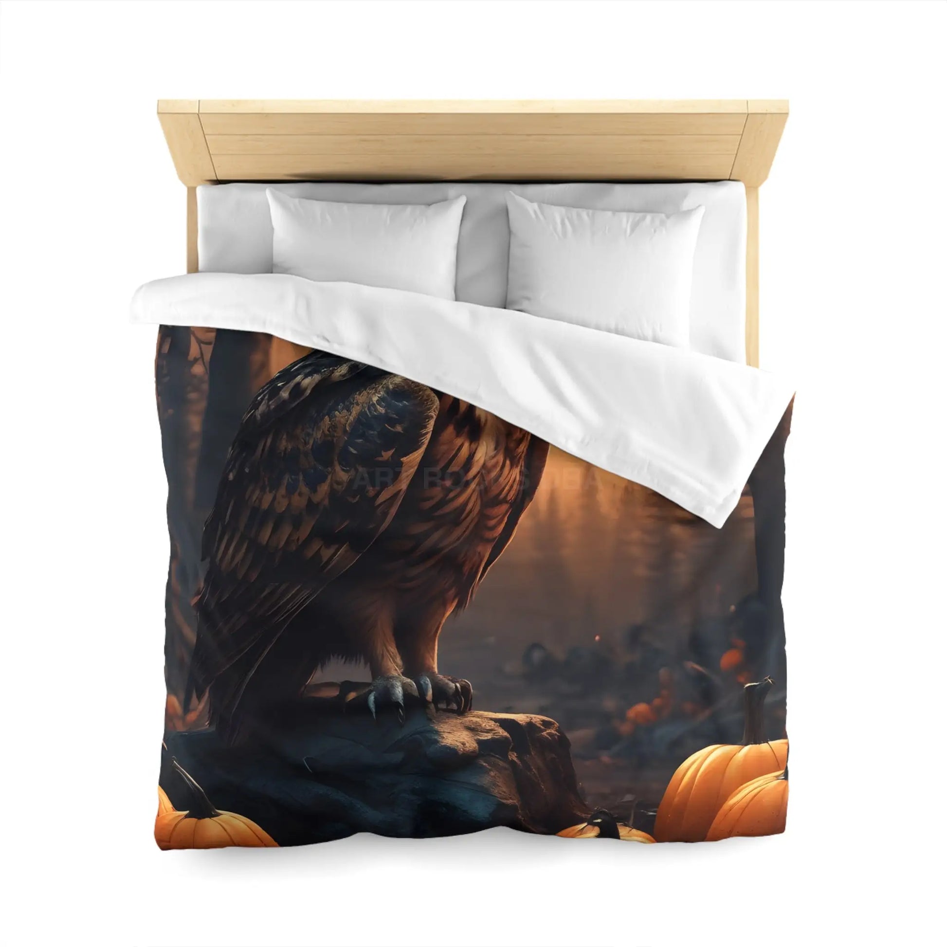 Owl & Pumpkin Microfiber Duvet Cover - Cozy Fall Decor Halloween Bedding Autumn Home Nature Lovers Gift Seasonal Decor