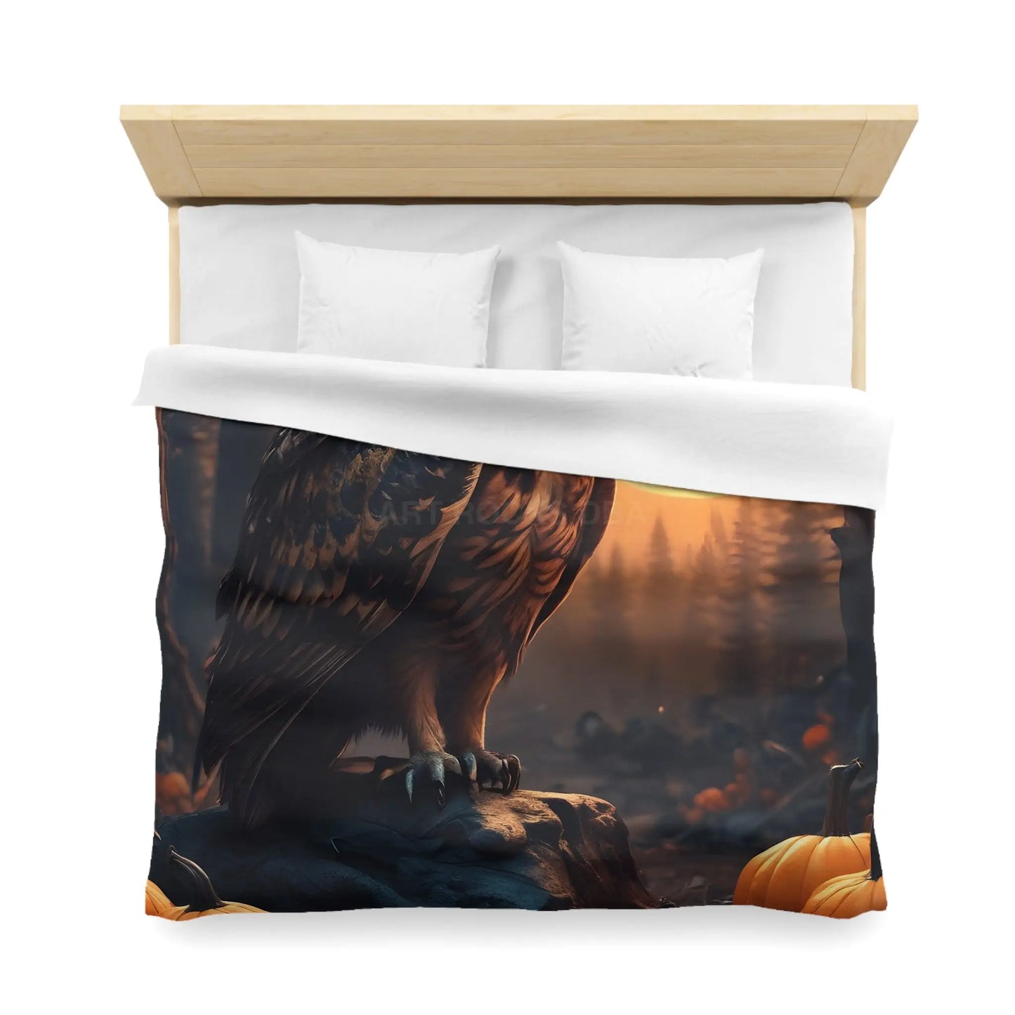 Owl & Pumpkin Microfiber Duvet Cover - Cozy Fall Decor Halloween Bedding Autumn Home Nature Lovers Gift Seasonal Decor