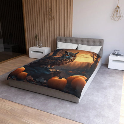 Owl & Pumpkin Microfiber Duvet Cover - Cozy Fall Decor Halloween Bedding Autumn Home Nature Lovers Gift Seasonal Decor