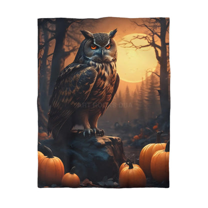 Owl & Pumpkin Microfiber Duvet Cover - Cozy Fall Decor Halloween Bedding Autumn Home Nature Lovers Gift Seasonal Decor