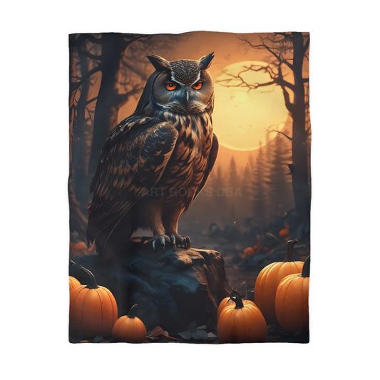 Owl & Pumpkin Microfiber Duvet Cover - Cozy Fall Decor Halloween Bedding Autumn Home Nature Lovers Gift Seasonal Decor