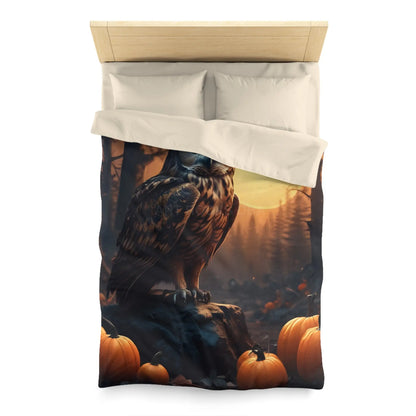 Owl & Pumpkin Microfiber Duvet Cover - Cozy Fall Decor Halloween Bedding Autumn Home Nature Lovers Gift Seasonal Decor