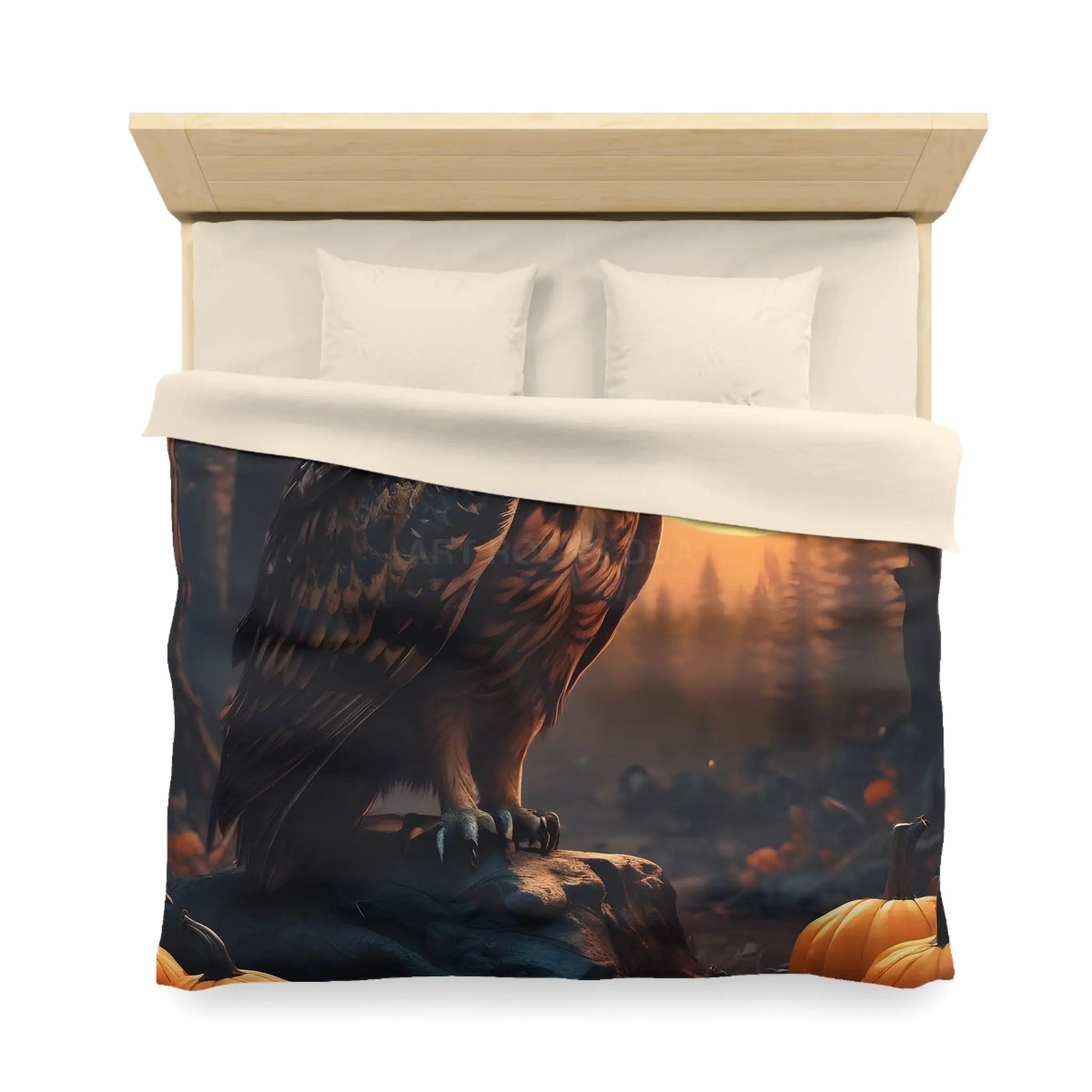 Owl & Pumpkin Microfiber Duvet Cover - Cozy Fall Decor Halloween Bedding Autumn Home Nature Lovers Gift Seasonal Decor