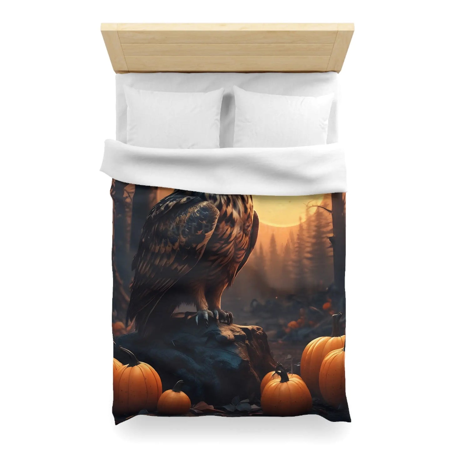 Owl & Pumpkin Microfiber Duvet Cover - Cozy Fall Decor Halloween Bedding Autumn Home Nature Lovers Gift Seasonal Decor
