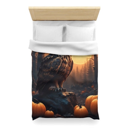 Owl & Pumpkin Microfiber Duvet Cover - Cozy Fall Decor Halloween Bedding Autumn Home Nature Lovers Gift Seasonal Decor