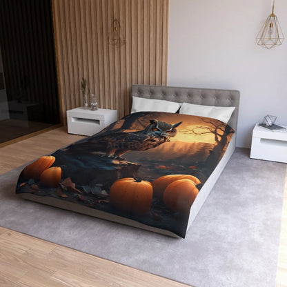 Owl & Pumpkin Microfiber Duvet Cover - Cozy Fall Decor Halloween Bedding Autumn Home Nature Lovers Gift Seasonal Decor