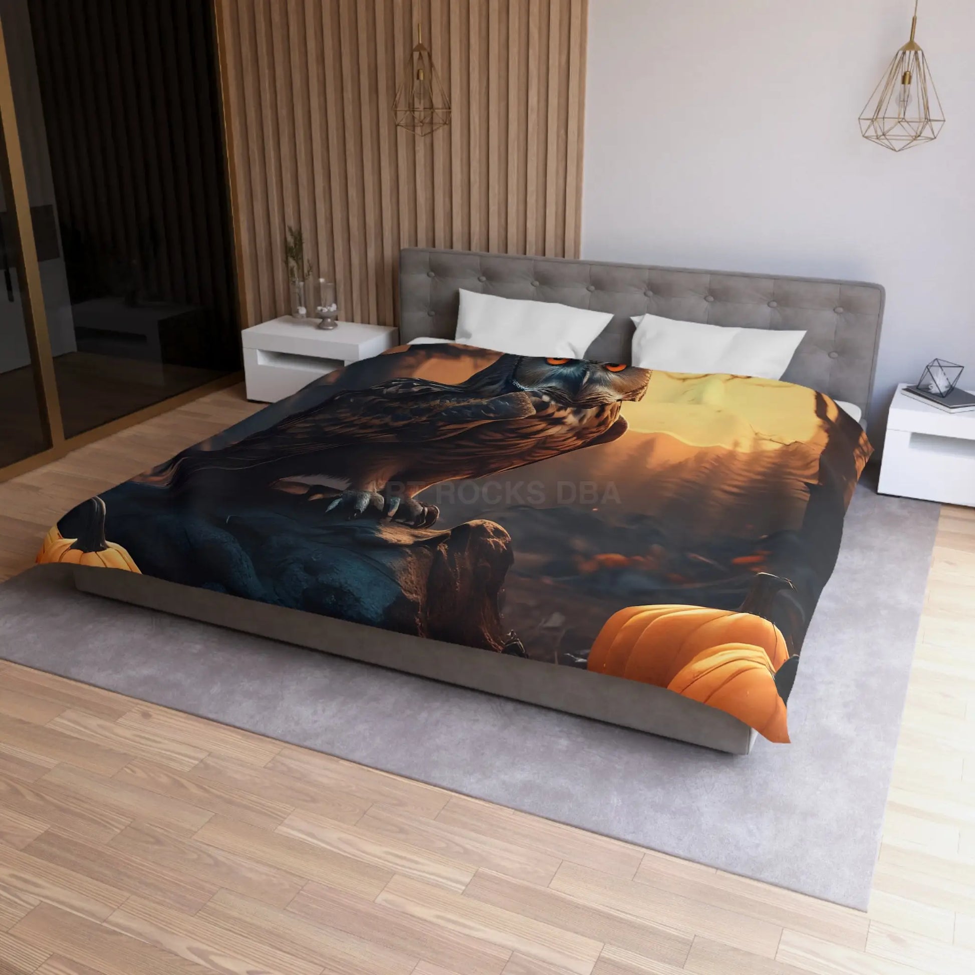 Owl & Pumpkin Microfiber Duvet Cover - Cozy Fall Decor Halloween Bedding Autumn Home Nature Lovers Gift Seasonal Decor