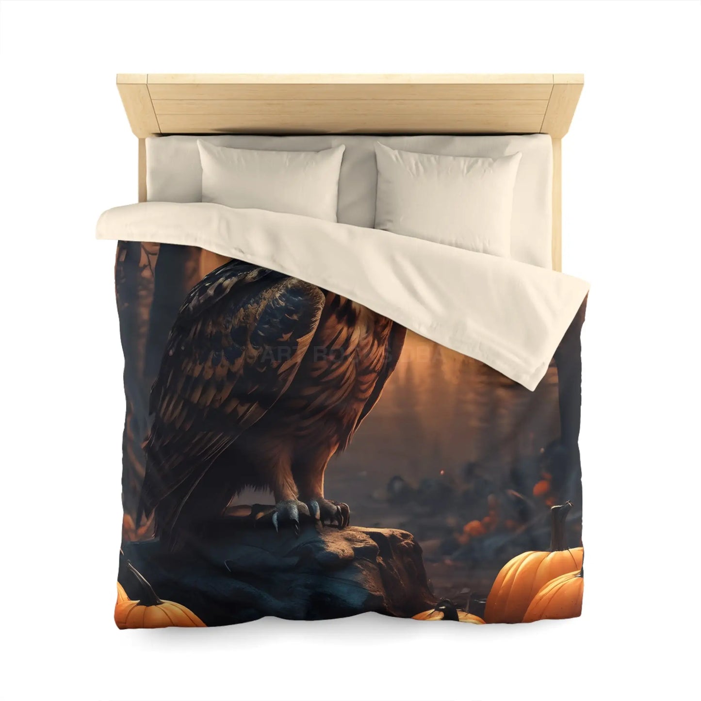 Owl & Pumpkin Microfiber Duvet Cover - Cozy Fall Decor Halloween Bedding Autumn Home Nature Lovers Gift Seasonal Decor