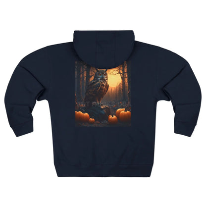 Owl & Pumpkins Zip-Up Hoodie - XS / Navy - Hoodie