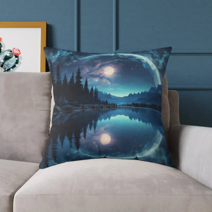 Peaceful Moon Over a Calm Lake Print Pillow | Cozy Home Decor Gift for Nature Lovers Bedroom Cushion Camping Decor