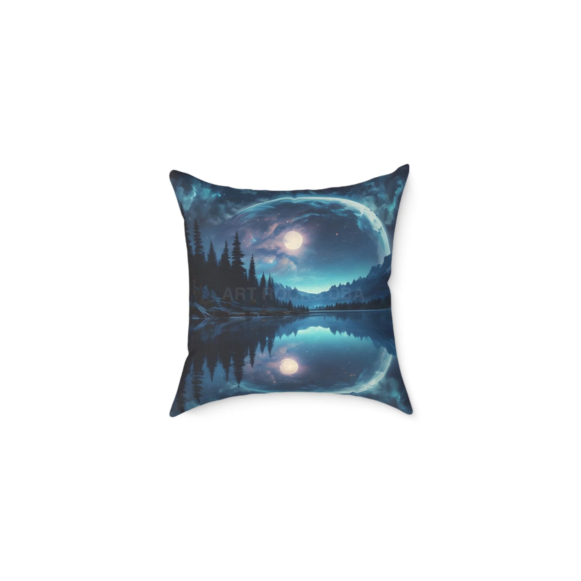 Peaceful Moon Over a Calm Lake Print Pillow | Cozy Home Decor Gift for Nature Lovers Bedroom Cushion Camping Decor