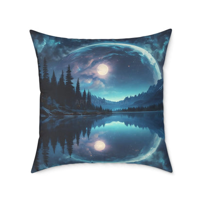 Peaceful Moon Over a Calm Lake Print Pillow | Cozy Home Decor Gift for Nature Lovers Bedroom Cushion Camping Decor