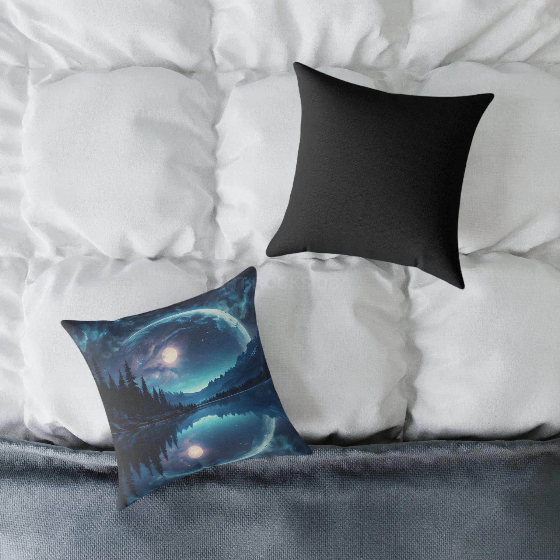 Peaceful Moon Over a Calm Lake Print Pillow | Cozy Home Decor Gift for Nature Lovers Bedroom Cushion Camping Decor