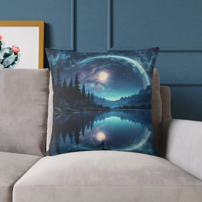 Peaceful Moon Over a Calm Lake Print Pillow | Cozy Home Decor Gift for Nature Lovers Bedroom Cushion Camping Decor