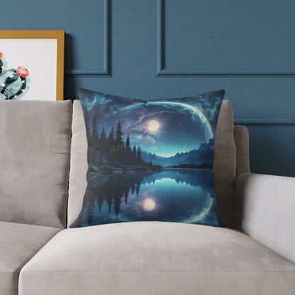 Peaceful Moon Over a Calm Lake Print Pillow | Cozy Home Decor Gift for Nature Lovers Bedroom Cushion Camping Decor