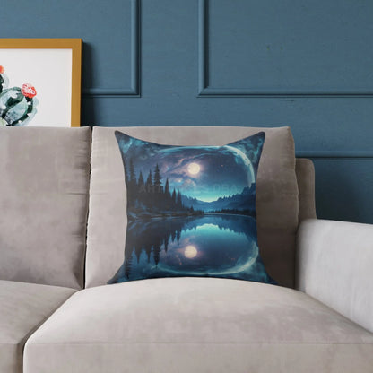 Peaceful Moon Over a Calm Lake Print Pillow | Cozy Home Decor Gift for Nature Lovers Bedroom Cushion Camping Decor