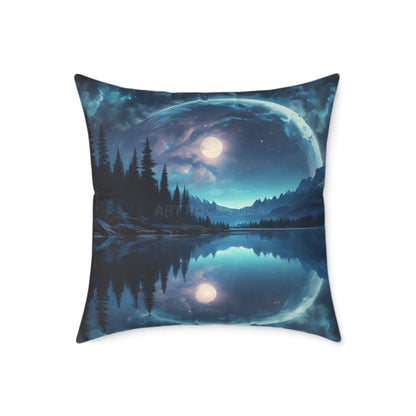 Peaceful Moon Over a Calm Lake Print Pillow | Cozy Home Decor Gift for Nature Lovers Bedroom Cushion Camping Decor