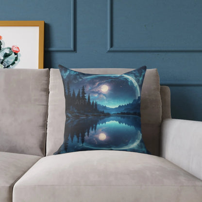 Peaceful Moon Over a Calm Lake Print Pillow | Cozy Home Decor Gift for Nature Lovers Bedroom Cushion Camping Decor