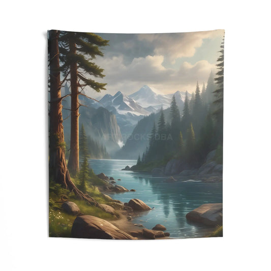 Peaceful River Landscape Tapestry - Nature Wall Art Boho Decor Home Interior Gift for Nature Lovers Cozy Atmosphere