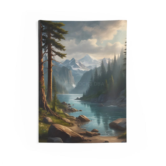 Peaceful River Landscape Tapestry - Nature Wall Art Boho Decor Home Interior Gift for Nature Lovers Cozy Atmosphere