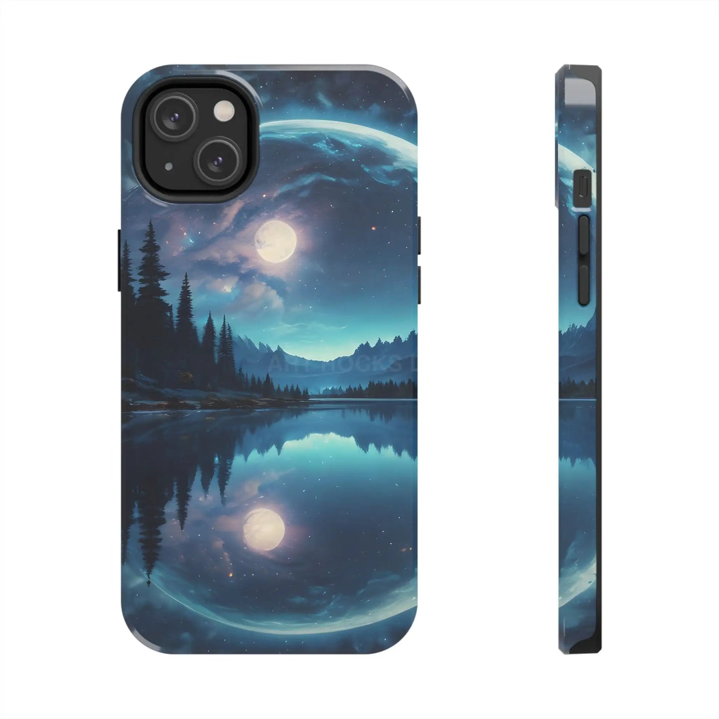 Peaceful Silvery Moon Over Lake Tough Phone Cases for Adventurers Galaxy Design Protective Mobile Cover Unique Gift