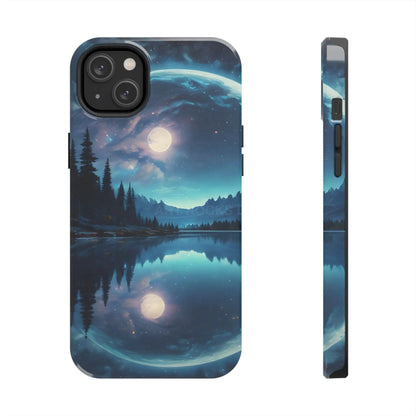 Peaceful Silvery Moon Over Lake Tough Phone Cases for Adventurers Galaxy Design Protective Mobile Cover Unique Gift