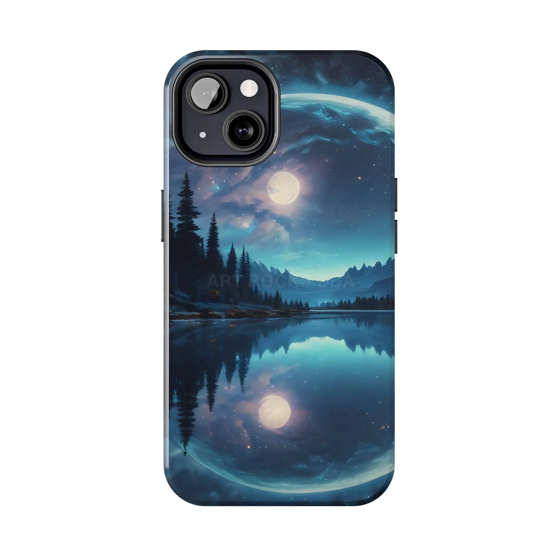Peaceful Silvery Moon Over Lake Tough Phone Cases for Adventurers Galaxy Design Protective Mobile Cover Unique Gift