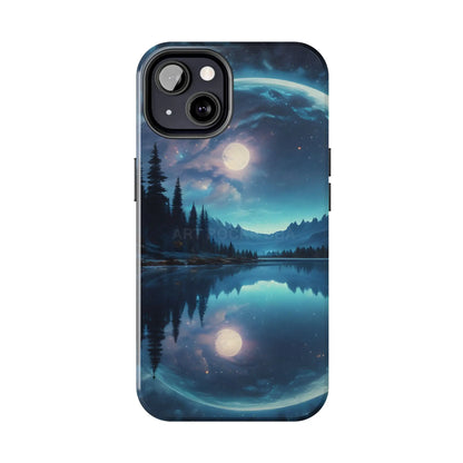 Peaceful Silvery Moon Over Lake Tough Phone Cases for Adventurers Galaxy Design Protective Mobile Cover Unique Gift