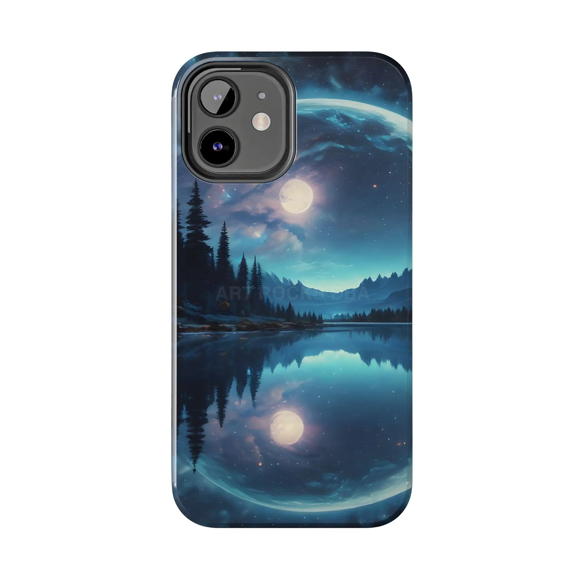 Peaceful Silvery Moon Over Lake Tough Phone Cases for Adventurers Galaxy Design Protective Mobile Cover Unique Gift