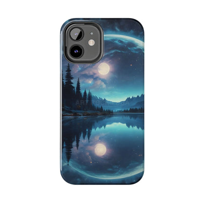Peaceful Silvery Moon Over Lake Tough Phone Cases for Adventurers Galaxy Design Protective Mobile Cover Unique Gift
