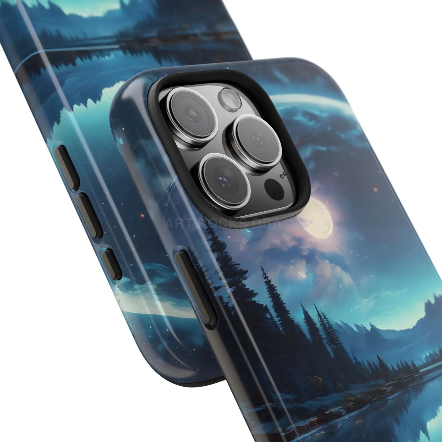 Peaceful Silvery Moon Over Lake Tough Phone Cases for Adventurers Galaxy Design Protective Mobile Cover Unique Gift