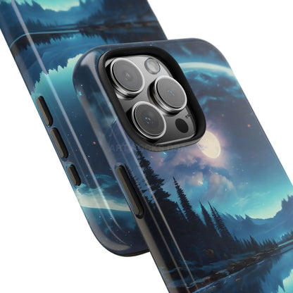 Peaceful Silvery Moon Over Lake Tough Phone Cases for Adventurers Galaxy Design Protective Mobile Cover Unique Gift