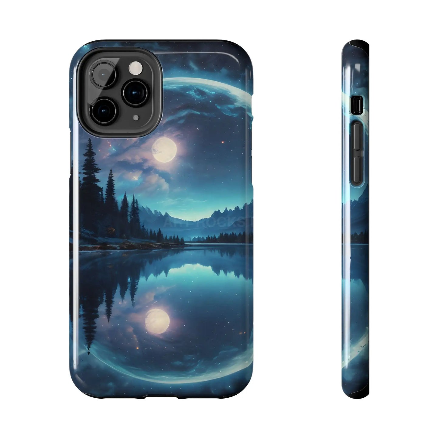 Peaceful Silvery Moon Over Lake Tough Phone Cases for Adventurers Galaxy Design Protective Mobile Cover Unique Gift