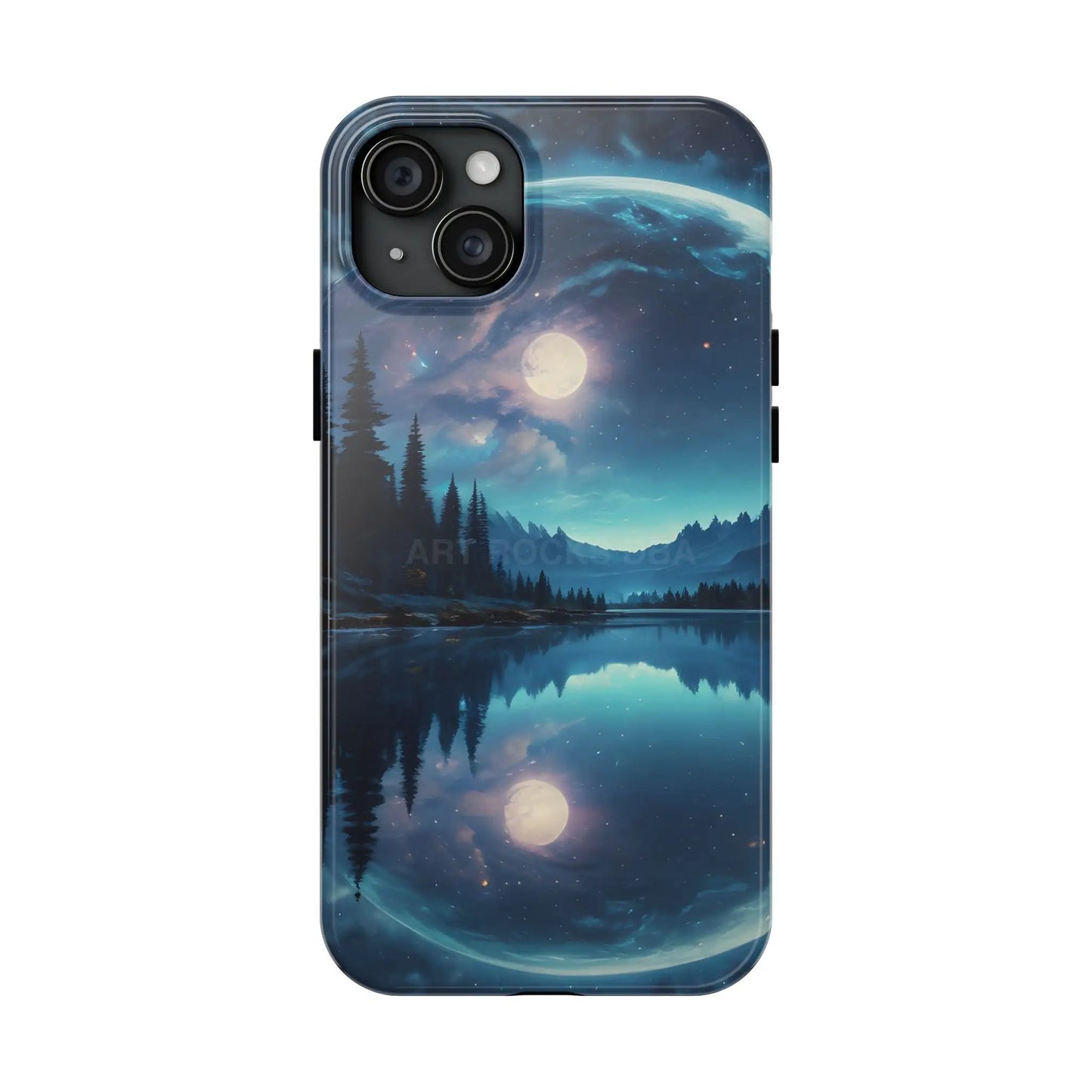 Peaceful Silvery Moon Over Lake Tough Phone Cases for Adventurers Galaxy Design Protective Mobile Cover Unique Gift