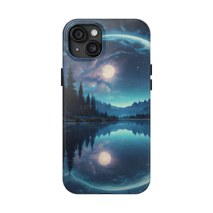Peaceful Silvery Moon Over Lake Tough Phone Cases for Adventurers Galaxy Design Protective Mobile Cover Unique Gift