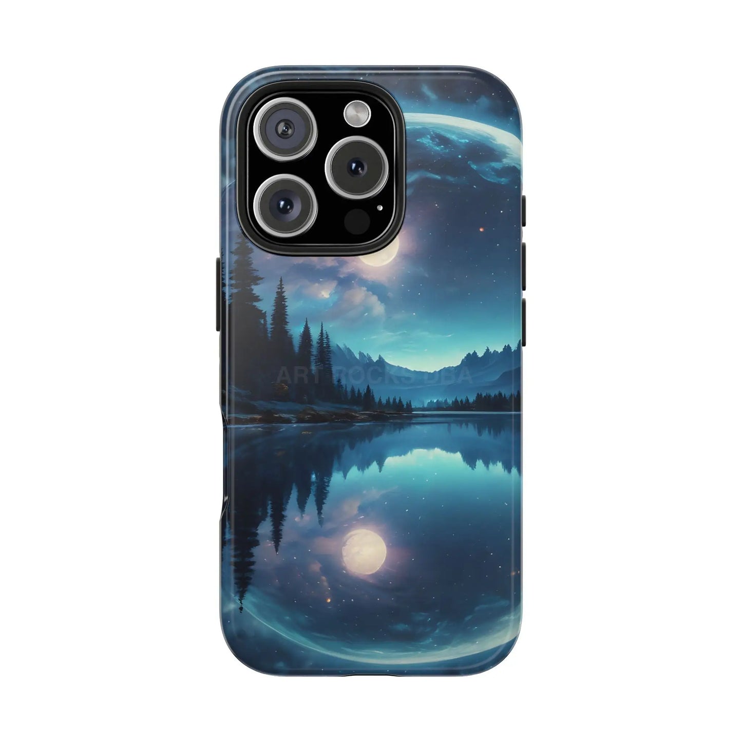 Peaceful Silvery Moon Over Lake Tough Phone Cases for Adventurers Galaxy Design Protective Mobile Cover Unique Gift