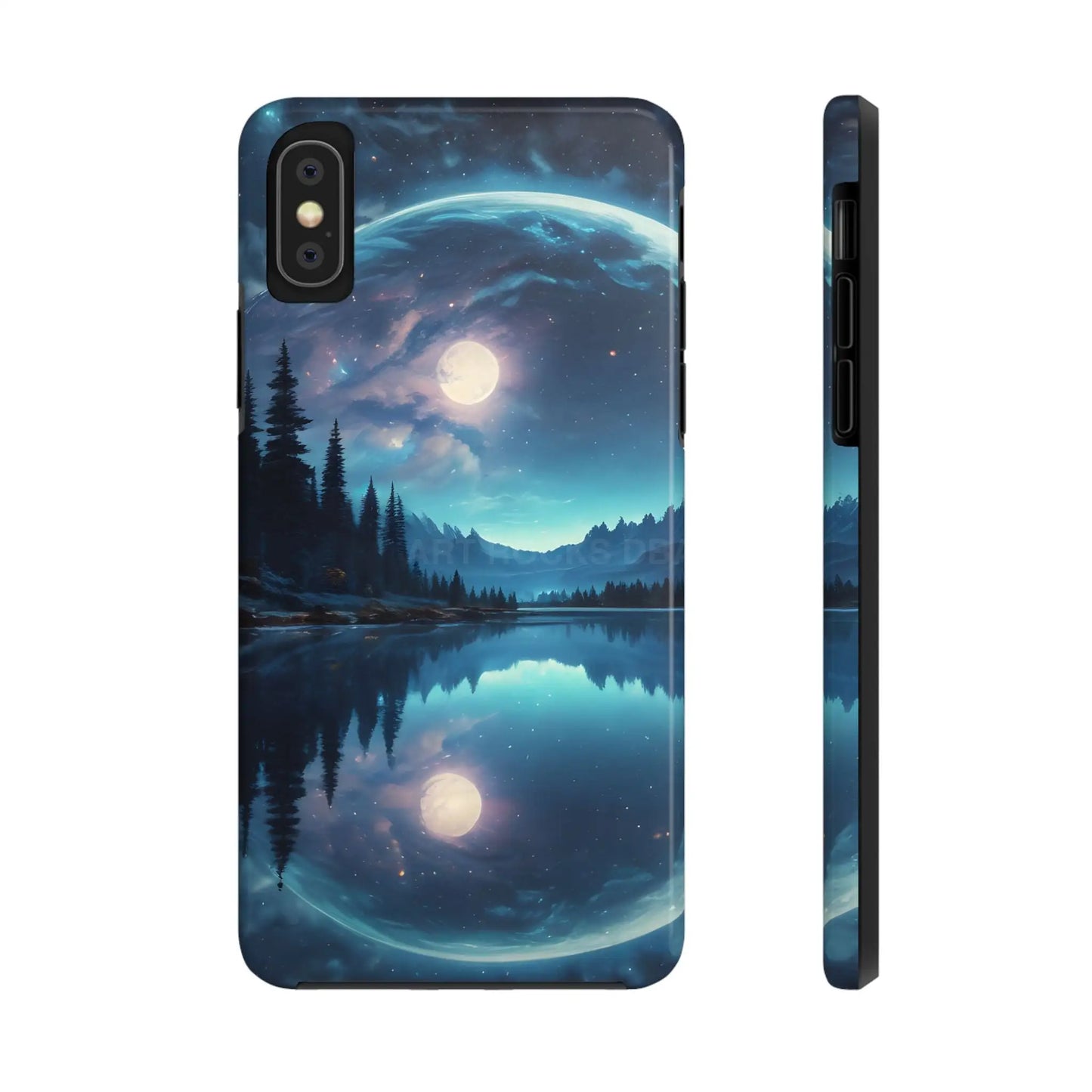Peaceful Silvery Moon Over Lake Tough Phone Cases for Adventurers Galaxy Design Protective Mobile Cover Unique Gift