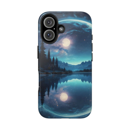 Peaceful Silvery Moon Over Lake Tough Phone Cases for Adventurers Galaxy Design Protective Mobile Cover Unique Gift
