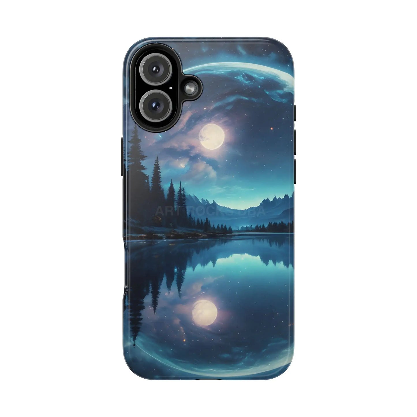 Peaceful Silvery Moon Over Lake Tough Phone Cases for Adventurers Galaxy Design Protective Mobile Cover Unique Gift