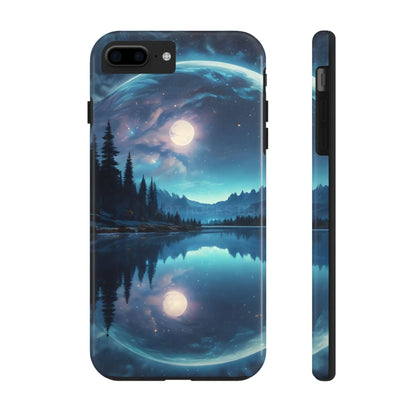 Peaceful Silvery Moon Over Lake Tough Phone Cases for Adventurers Galaxy Design Protective Mobile Cover Unique Gift