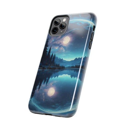 Peaceful Silvery Moon Over Lake Tough Phone Cases for Adventurers Galaxy Design Protective Mobile Cover Unique Gift