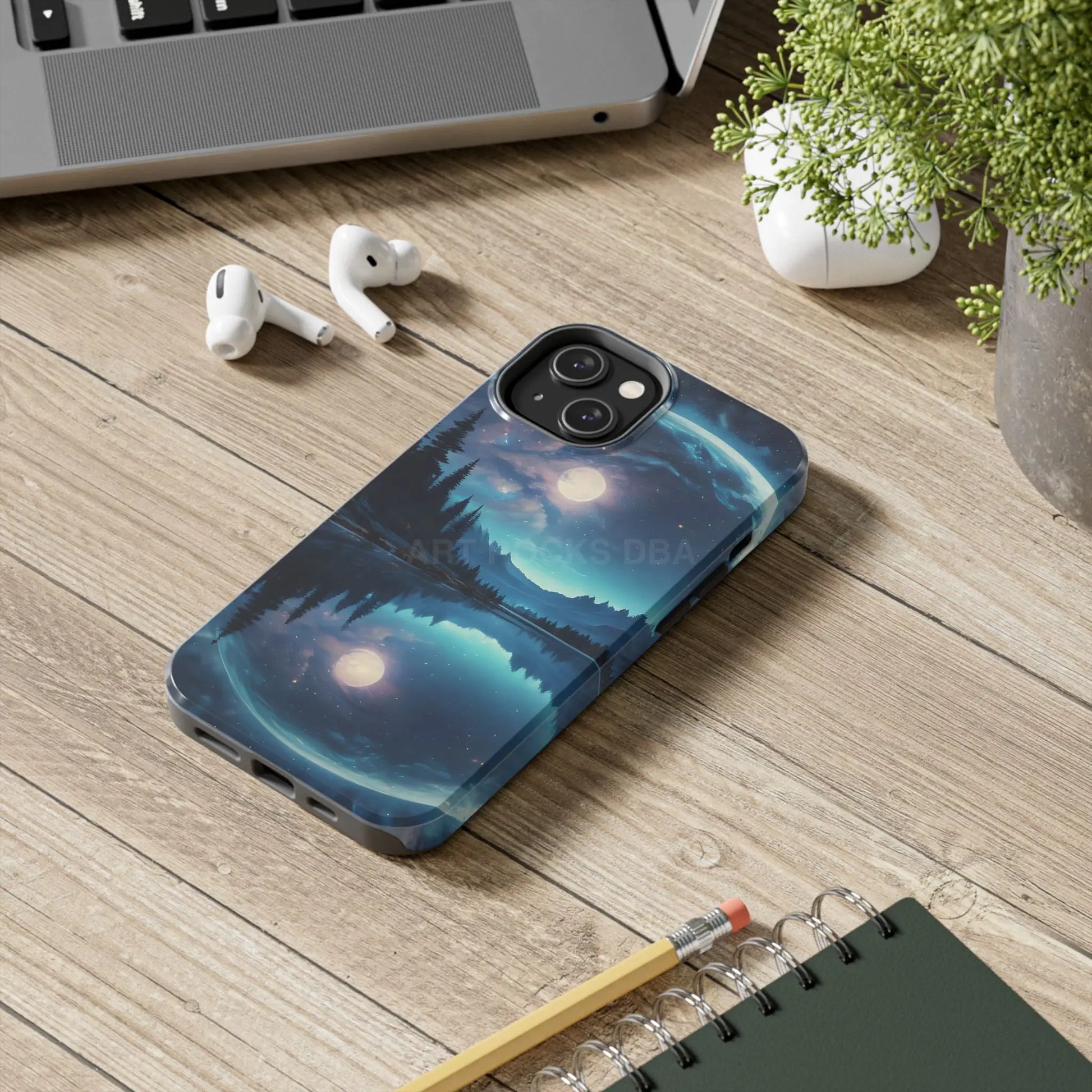 Peaceful Silvery Moon Over Lake Tough Phone Cases for Adventurers Galaxy Design Protective Mobile Cover Unique Gift