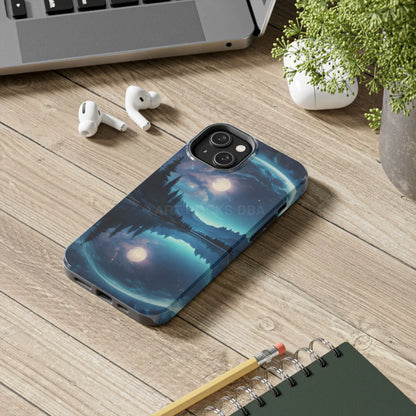 Peaceful Silvery Moon Over Lake Tough Phone Cases for Adventurers Galaxy Design Protective Mobile Cover Unique Gift