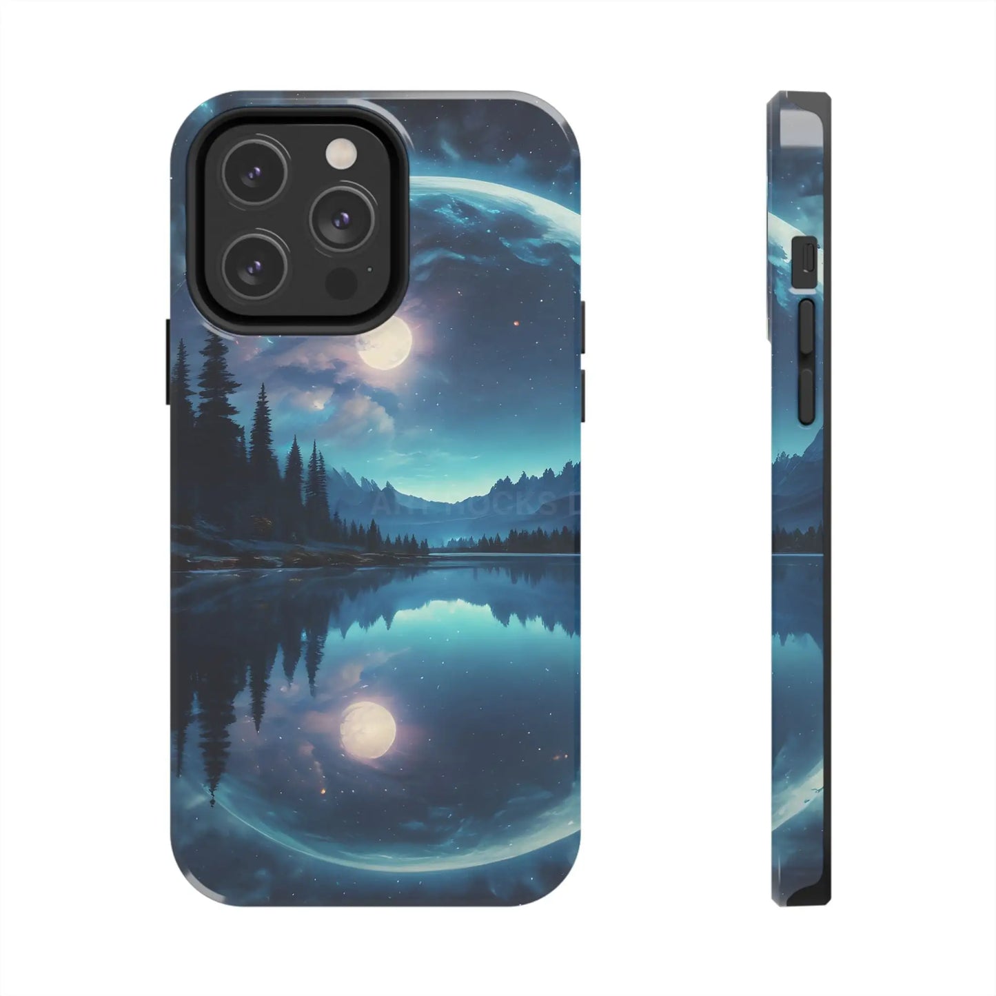 Peaceful Silvery Moon Over Lake Tough Phone Cases for Adventurers Galaxy Design Protective Mobile Cover Unique Gift